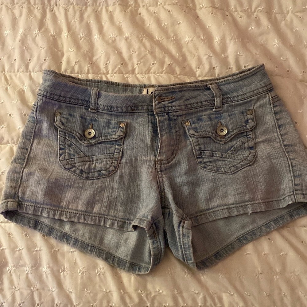 Low rise blue jean shorts